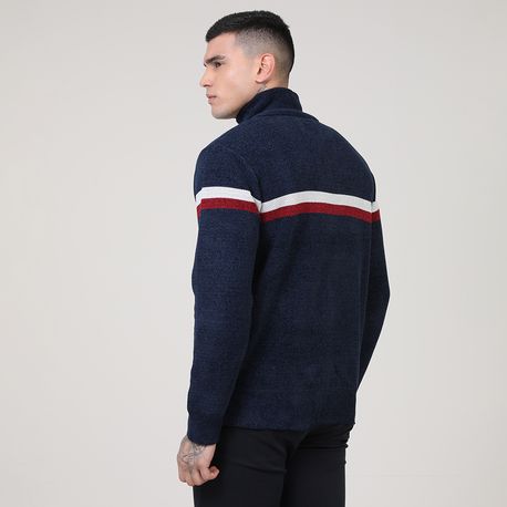 TRICOT C/ ZIPER E LISTRA CENTRAL "RED NOSE" 9590076 AZUL P