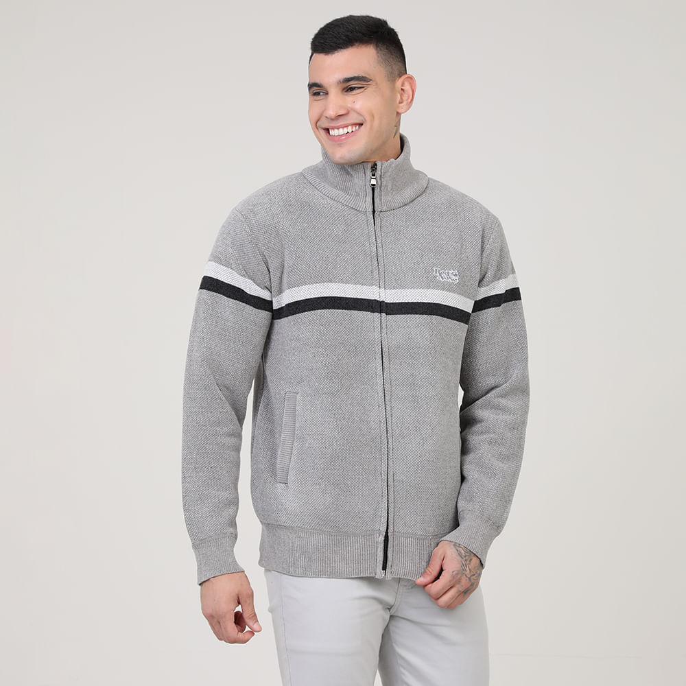TRICOT C/ ZIPER E LISTRA CENTRAL "RED NOSE" 9590076 CINZA P