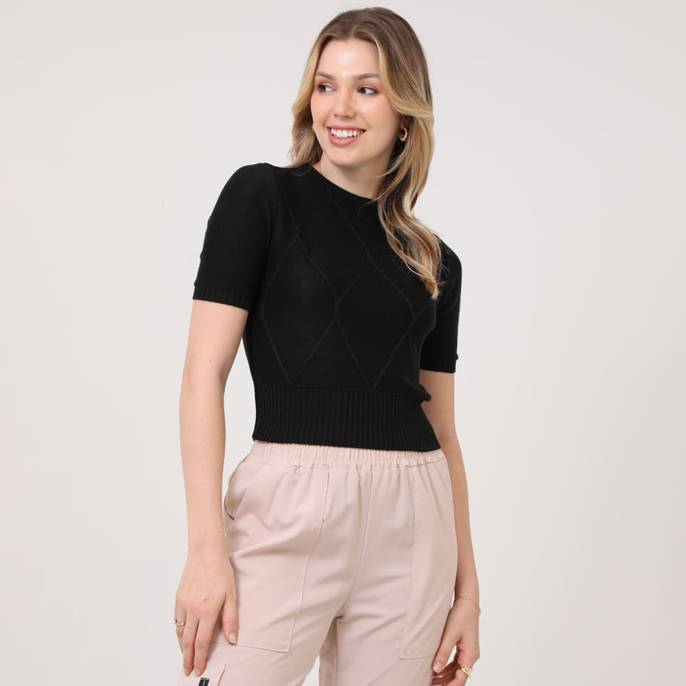 BLUSA MC TRICOT TEXTURA 35615 PRETO P