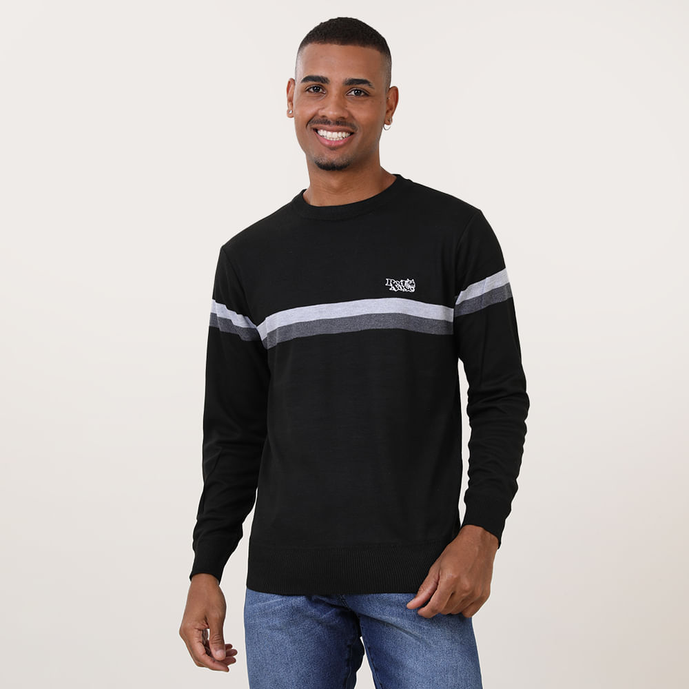 TRICOT GOLA U C/ DUAS LISTRAS E LOGO"REDE NOSE" 9590065 PRETO G