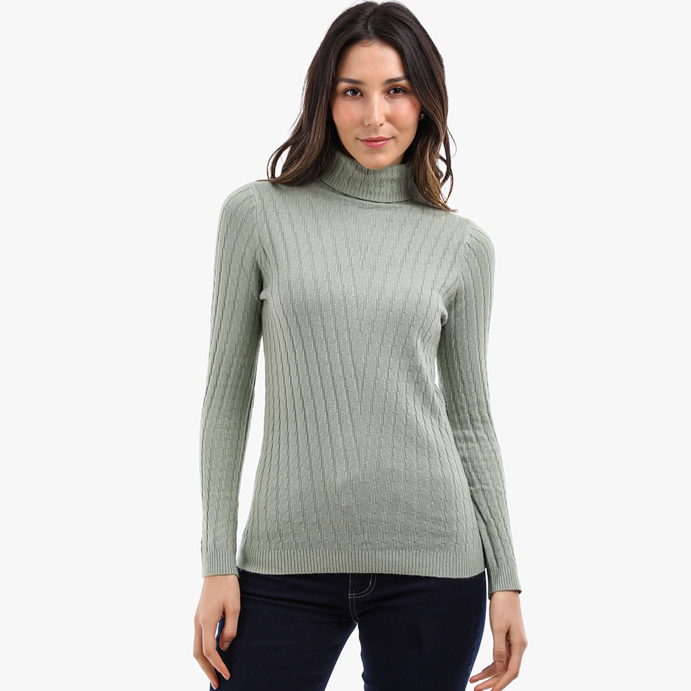 BLUSA ML GOLA ALTA JACQUARD 650860 VERDE M