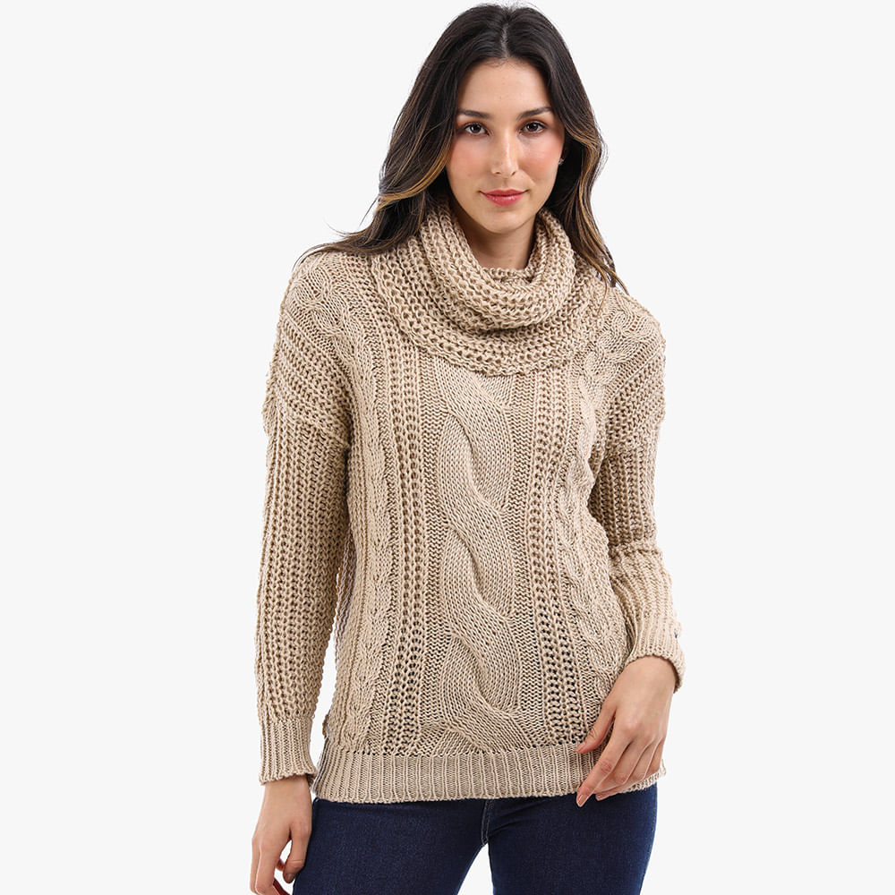 TRICOT TRANCA GOLA ALTA 620198 BEGE M