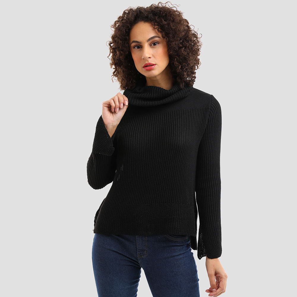 TRICOT FRALDADO GOLA ALTA SOLTA R001 PRETO G