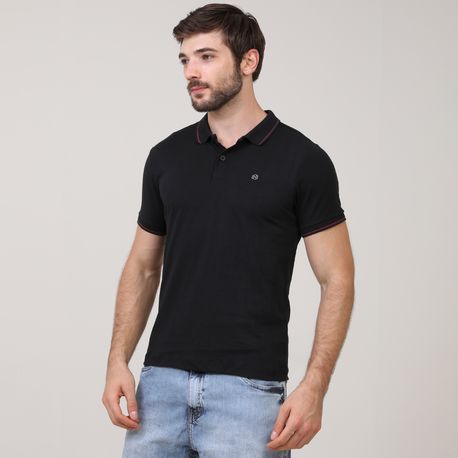 POLO MEIA MALHA COM BORDADO 91764 PRETO P