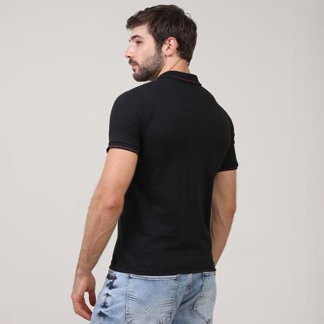 POLO MEIA MALHA COM BORDADO 91764 PRETO P