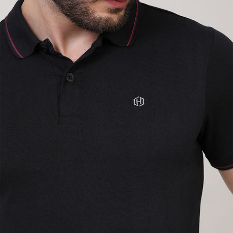 POLO MEIA MALHA COM BORDADO 91764 PRETO P