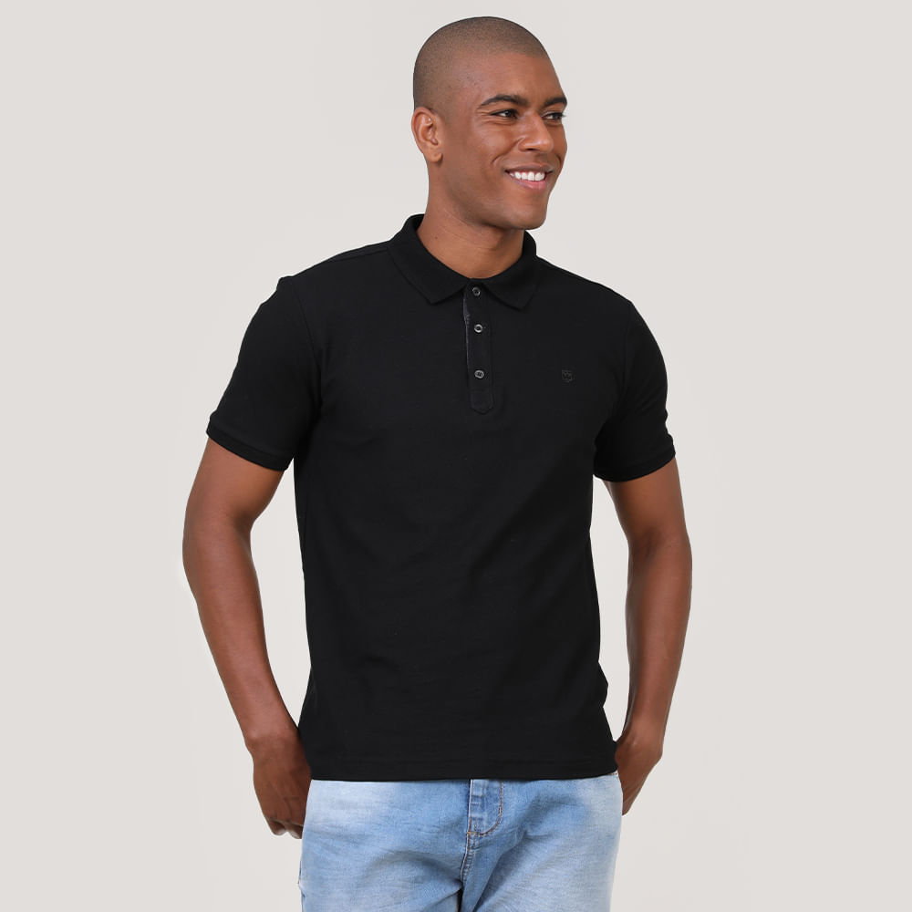 POLO PIQUET ESCRITA NA VISTA E BOTAO BGM33981 PRETO P