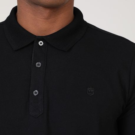 POLO PIQUET ESCRITA NA VISTA E BOTAO BGM33981 PRETO P