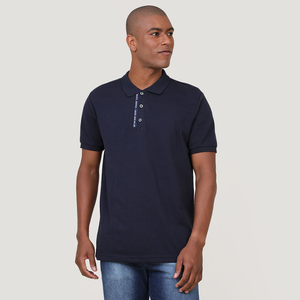 POLO PIQUET ESCRITA NA VISTA E BOTAO BGM33981 MARINHO P
