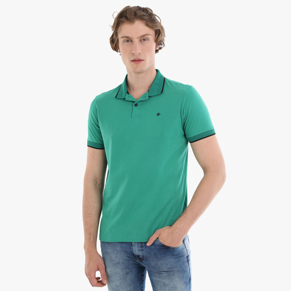 POLO MEIA MALHA DETALHE NA MANGA E GOLA 37310001 VERDE P