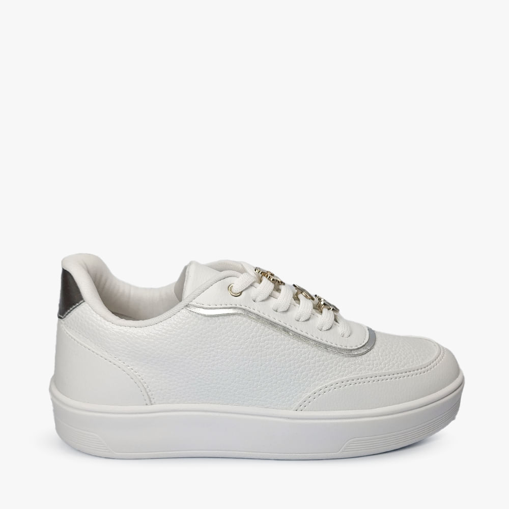 TENIS CASUAL PIN CADARÇO 80009 BCO/PRATA 34