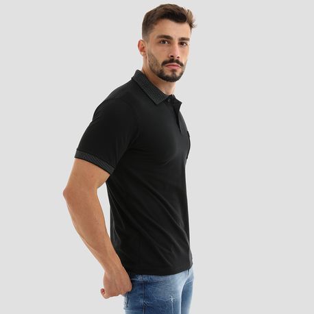 POLO COM GOLA JACQUARD PONTILH D-21424 PRETO P