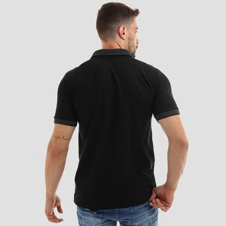POLO COM GOLA JACQUARD PONTILH D-21424 PRETO P