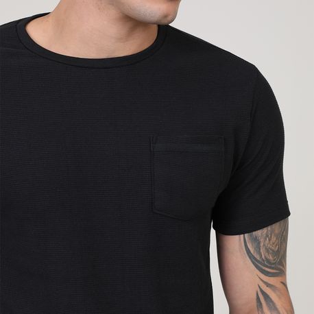 CAMISETA WAFFLE COM BOLSO P1135 PRETO M