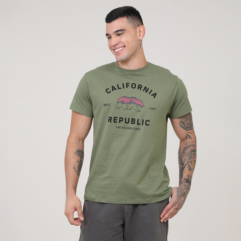 CAMISETA COM ESTAMPA" CALIFORNIA REPUBLIC" DIG-10857 MILITAR P