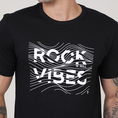 CAMISETA C/ ESTAMPA CENTRAL "ROCK VIBES" 155415138 PRETO P