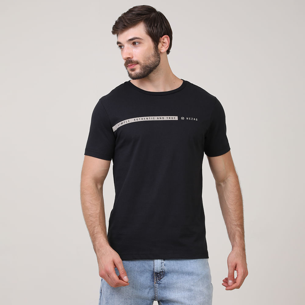 CAMISETA MEIA MALHA C/ ESTAMPA FRENTE 91832 PRETO P