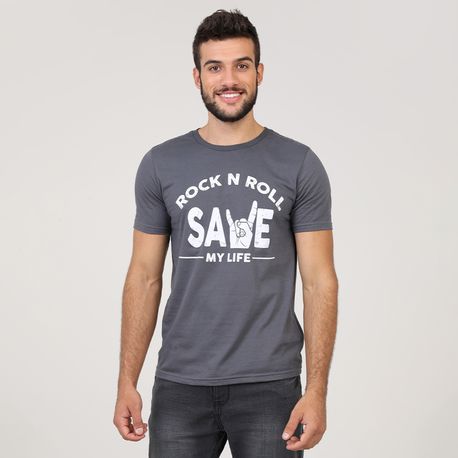 CAMISETA ESTAMPA "ROCK N ROLL- SAVE MY LIFE" 35933 GRAFITE G