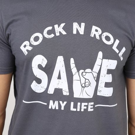 CAMISETA ESTAMPA "ROCK N ROLL- SAVE MY LIFE" 35933 GRAFITE G