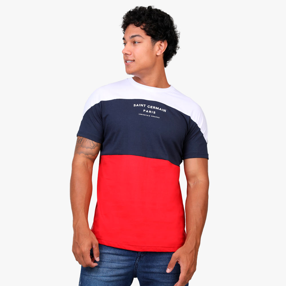 CAMISETA RECORTE TRICOLOR "SAINT GERMAIN" 9499 BRANCO/MARINHO/VERMELHO M