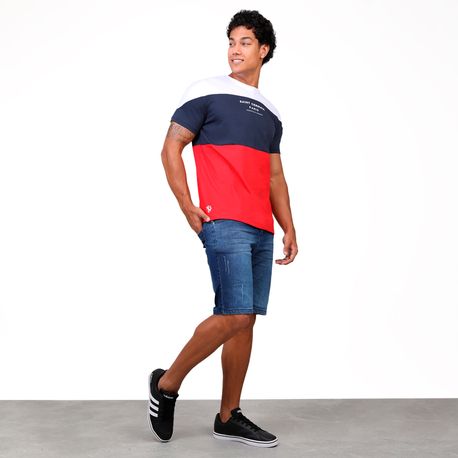 CAMISETA RECORTE TRICOLOR "SAINT GERMAIN" 9499 BRANCO/MARINHO/VERMELHO M