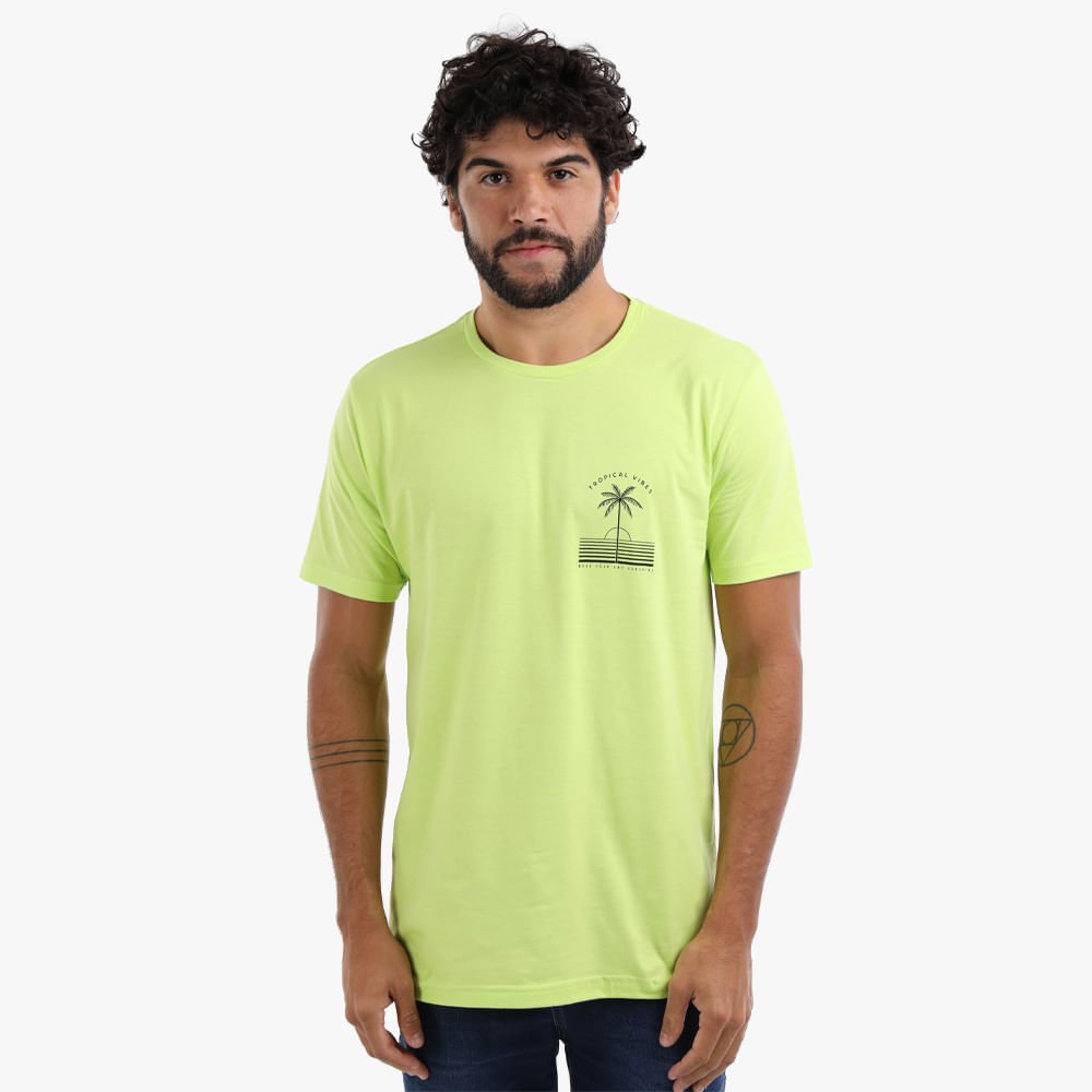 CAMISETA "TROPICAL VIBES" NAS COSTAS DG-23239 VERDE LIMA GG