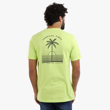 CAMISETA "TROPICAL VIBES" NAS COSTAS DG-23239 VERDE LIMA GG