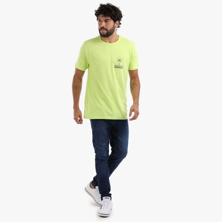 CAMISETA "TROPICAL VIBES" NAS COSTAS DG-23239 VERDE LIMA GG