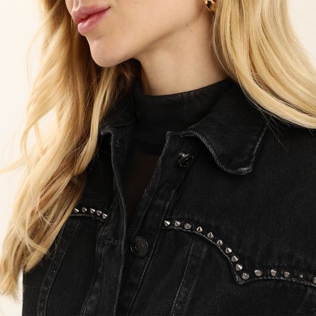 COLETE CROPPED JEANS BLACK C/ DETALHE 23038 PRETO P