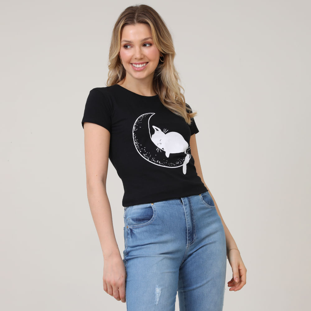 T SHIRT GATO LUA 21983 PRETO M