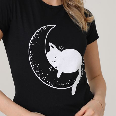 T SHIRT GATO LUA 21983 PRETO M