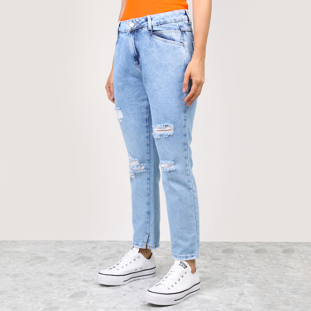 CALCA RETA JEANS COM FENDA NA BARRA 272624 JEANS 40