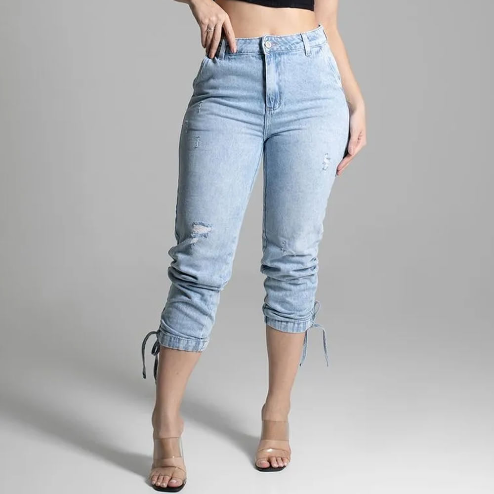 CALCA PARACHUT C/ PUIDOS E BOLSO ATRAS 274417 JEANS CLARO 38