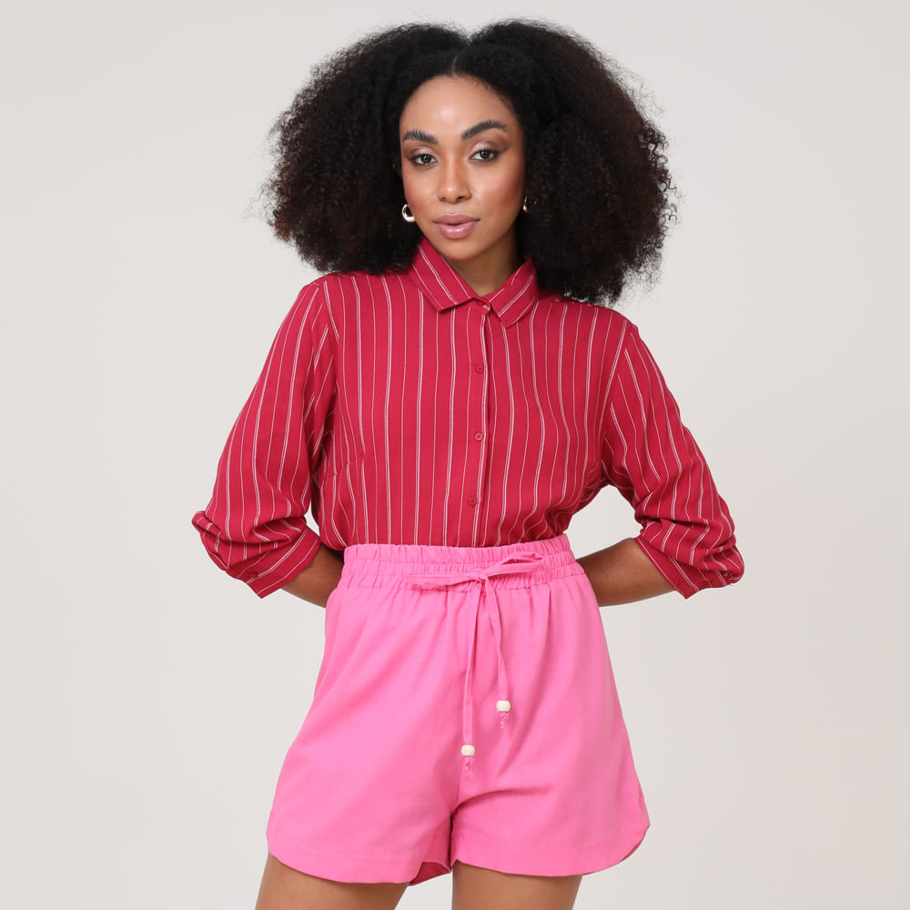 CAMISA ALONGADA 3/4 TP LISTRA 210523 VERMELHO P