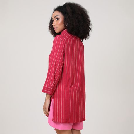 CAMISA ALONGADA 3/4 TP LISTRA 210523 VERMELHO P