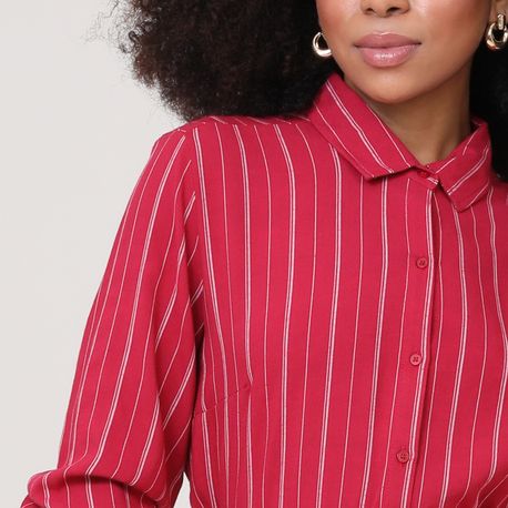 CAMISA ALONGADA 3/4 TP LISTRA 210523 VERMELHO P