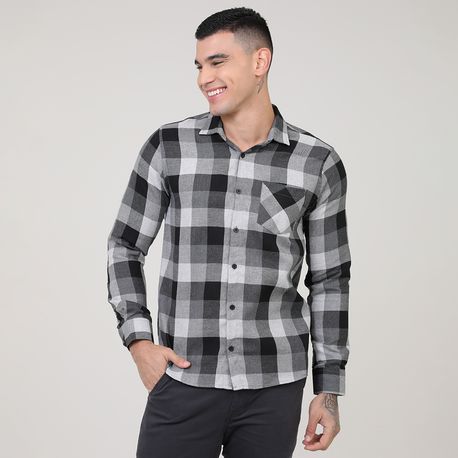 CAMISA ML XADREZ 4930 PRETO/CHUMBO 01
