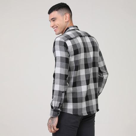 CAMISA ML XADREZ 4930 PRETO/CHUMBO 01