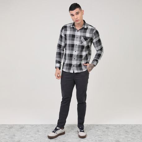 CAMISA ML XADREZ 4930 PRETO/CHUMBO 01