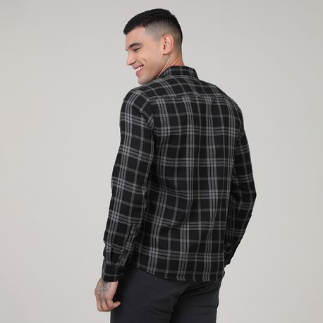 CAMISA ML XADREZ C/ BOLSO 4904 CHUMBO/PRETO 01
