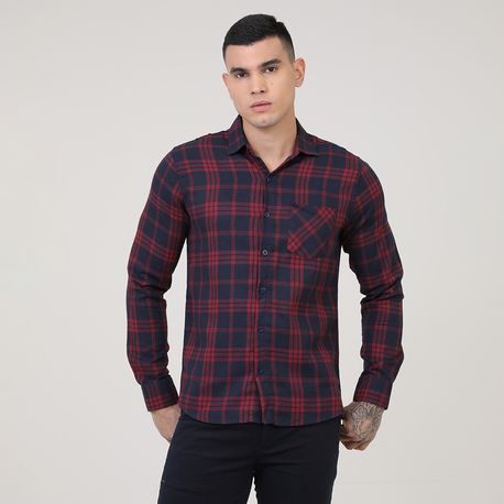 CAMISA ML XADREZ C/ BOLSO 4904 VINHO/MARINHO 02