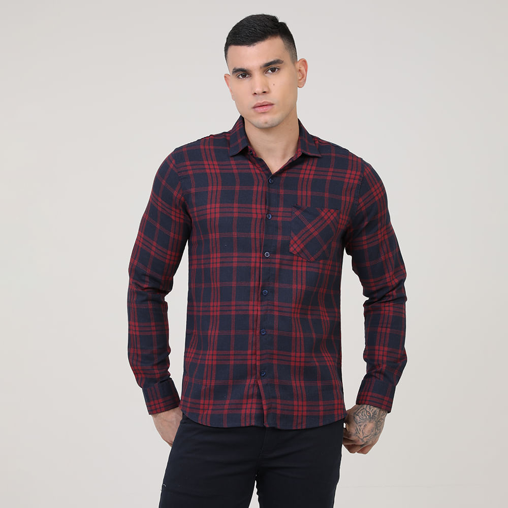CAMISA ML XADREZ C/ BOLSO 4904 VINHO/MARINHO 02