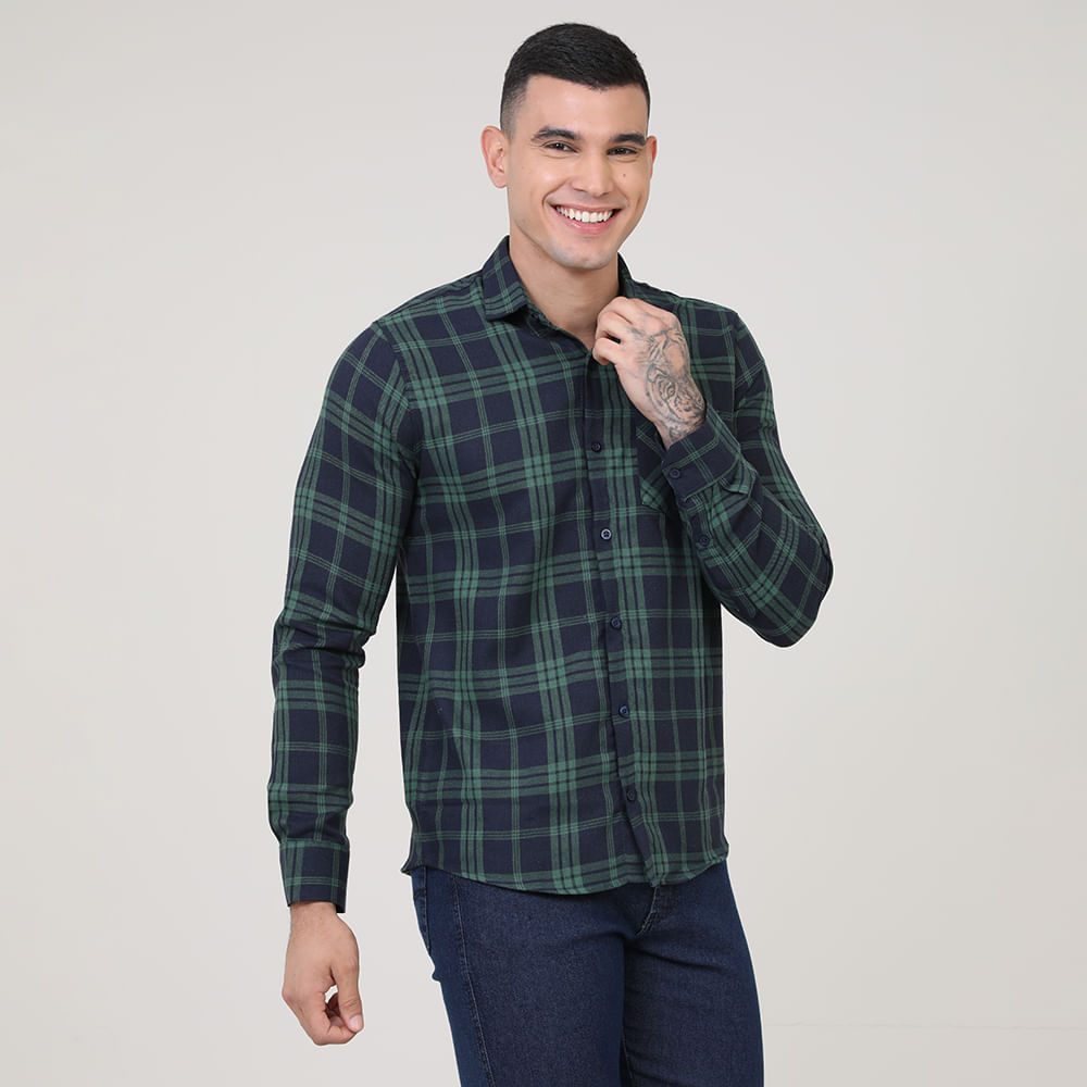 CAMISA ML XADREZ C/ BOLSO 4904 MILITAR/MARINHO 01