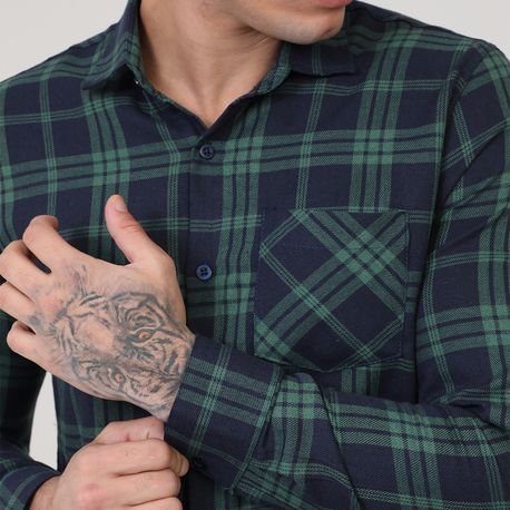 CAMISA ML XADREZ C/ BOLSO 4904 MILITAR/MARINHO 01