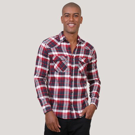 CAMISA XADREZ C/ DOIS BOLSOS NA FRENTE 210411CX-18A/C VERMELHO/BRANCO GG