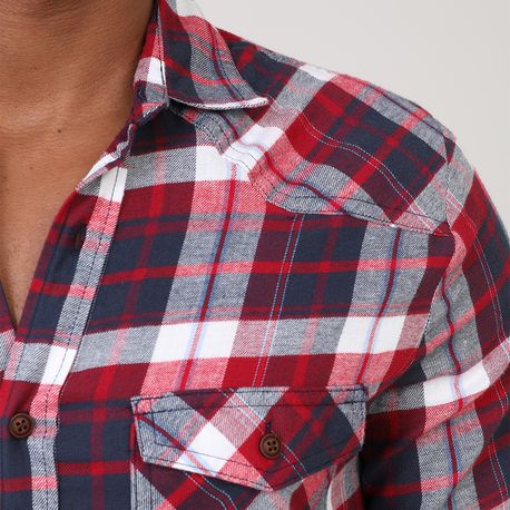 CAMISA XADREZ C/ DOIS BOLSOS NA FRENTE 210411CX-18A/C VERMELHO/BRANCO GG