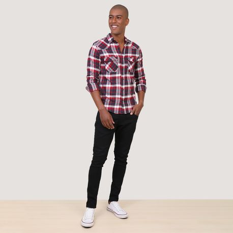 CAMISA XADREZ C/ DOIS BOLSOS NA FRENTE 210411CX-18A/C VERMELHO/BRANCO GG