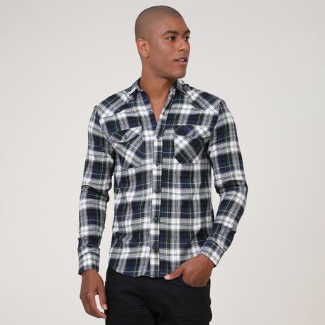 CAMISA XADREZ C/ DOIS BOLSOS NA FRENTE 210411CX-18A/C MARINHO/BRANCO G