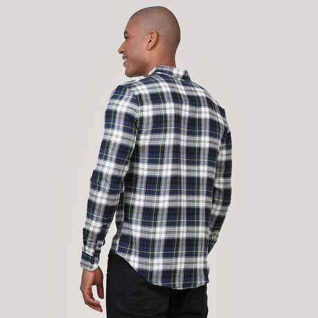 CAMISA XADREZ C/ DOIS BOLSOS NA FRENTE 210411CX-18A/C MARINHO/BRANCO G