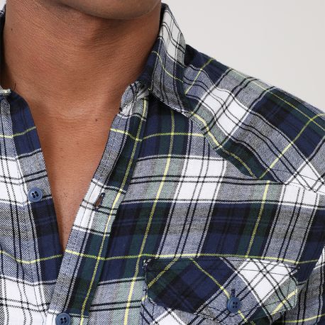 CAMISA XADREZ C/ DOIS BOLSOS NA FRENTE 210411CX-18A/C MARINHO/BRANCO G